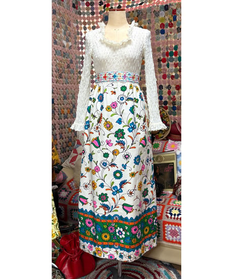 70s flower empire dress