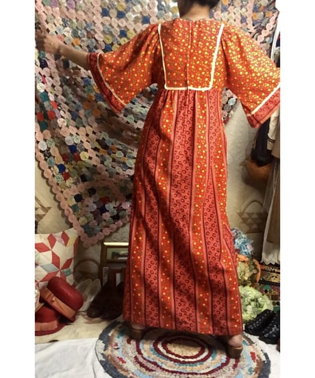 70's flower cotton one-piece