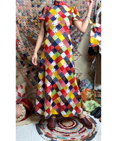 70's patchwork print dress