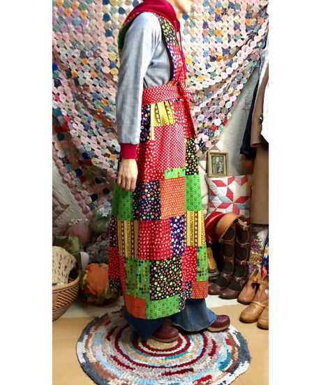 70s patchwork print apron dress