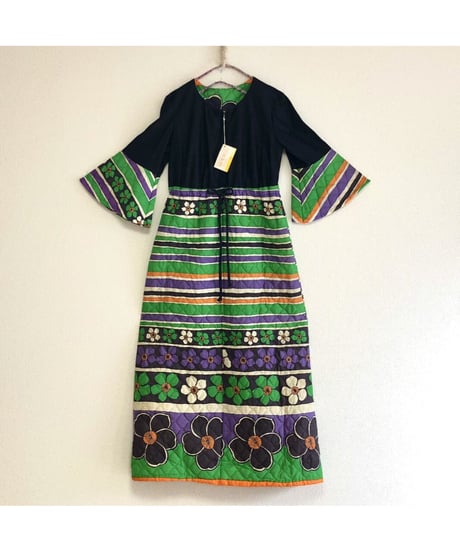 60's quilting stripe × flower dress