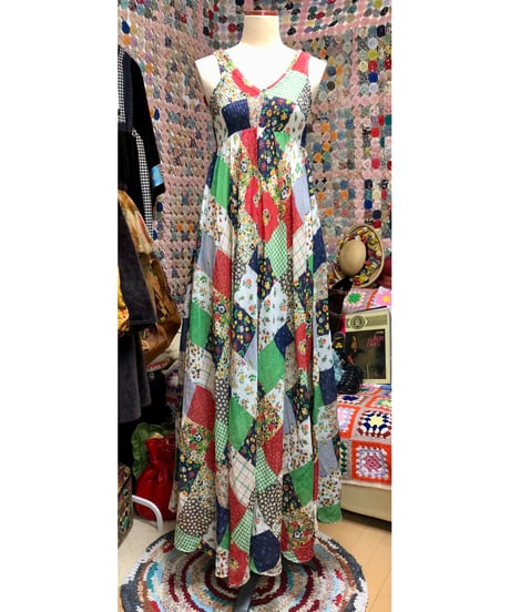 70s patchwork print dress