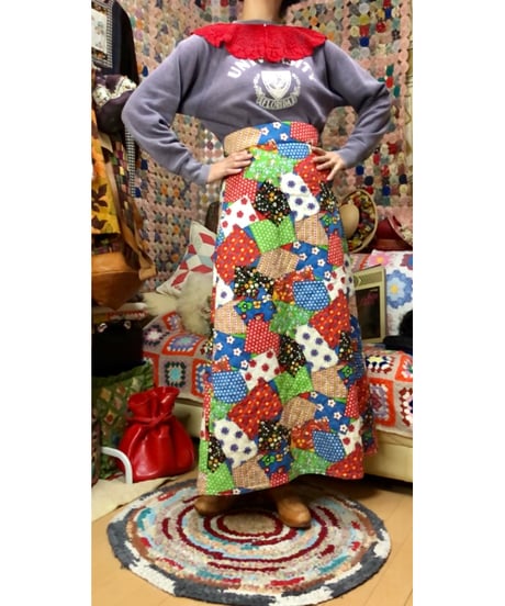 70s patchwork print quilting skirt