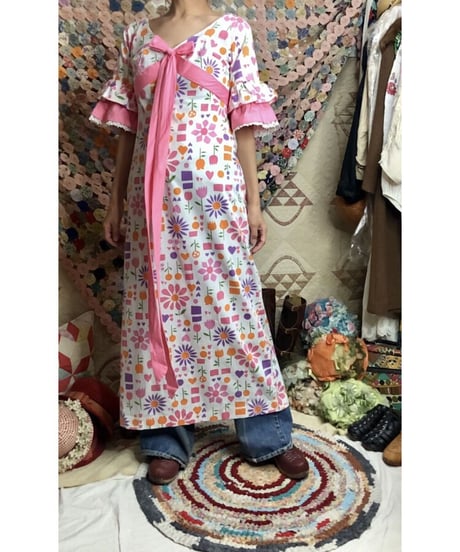 60-70's flower print cotton dress