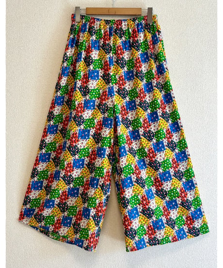 70s patchwork print wide leg pants