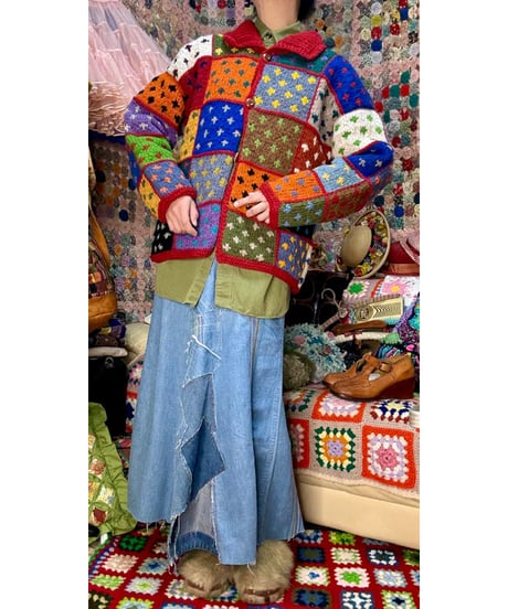 patchwork design ecuador knit cardigan