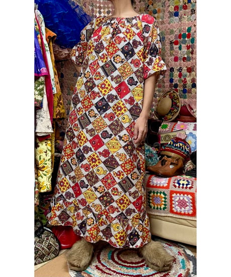 70s patchwork print dress