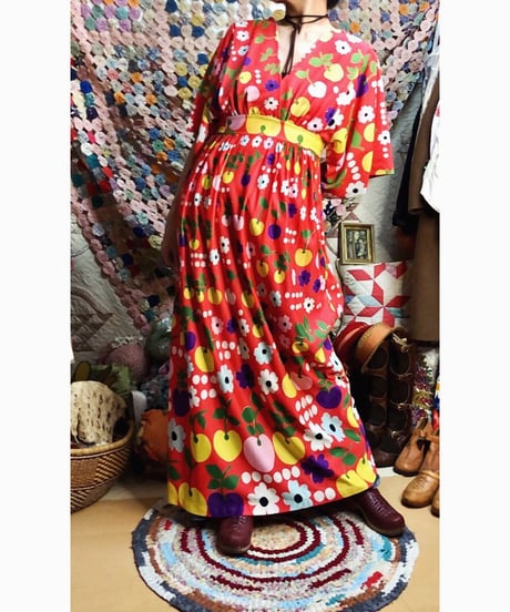70s fruits and flower dress