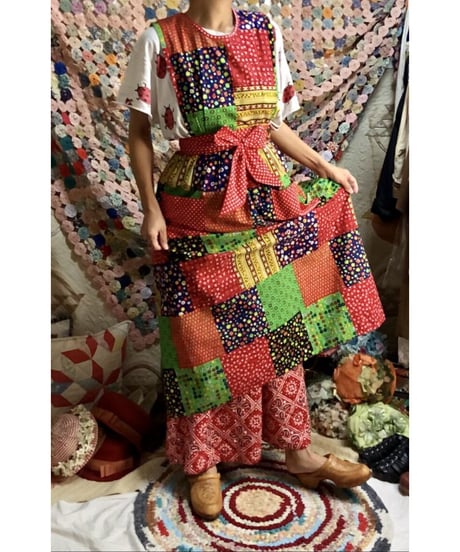 patchwork print apron dress