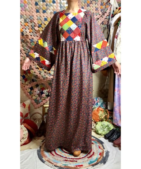 70's patchwork print dress