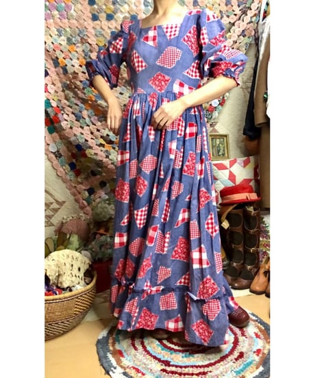 70s patch print dress