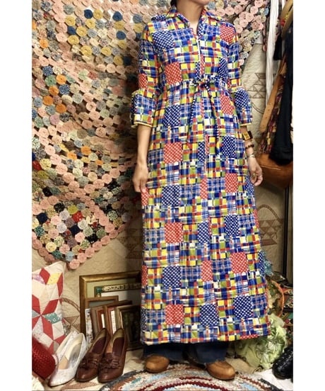 1960-70's patchwork print quilted one-piece