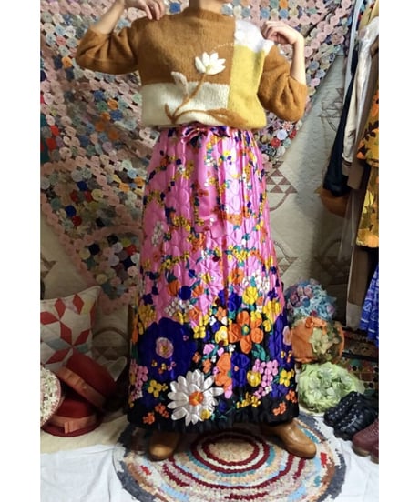 60's flower quilting skirt