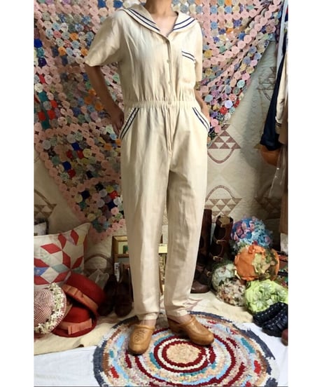 80's sailor collar jump suit