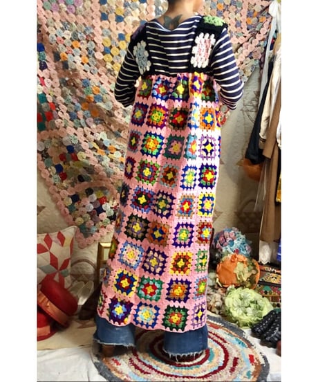granny square one-piece peach