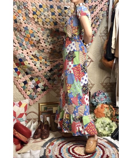 1970's patchwork print one-piece
