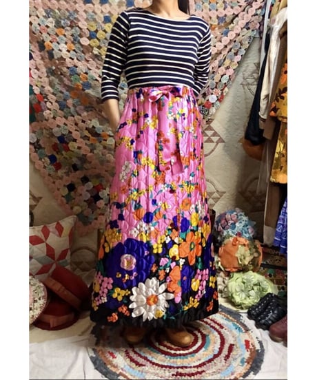 60's flower quilting skirt