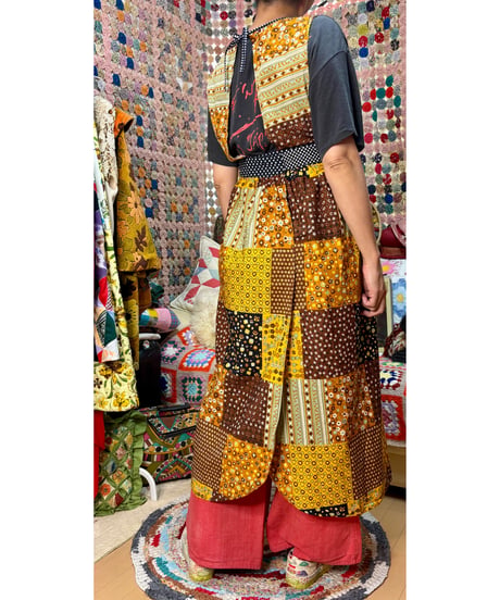 70s patchwork print apron dress