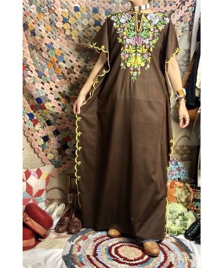 embroidered kaftan print one-piece