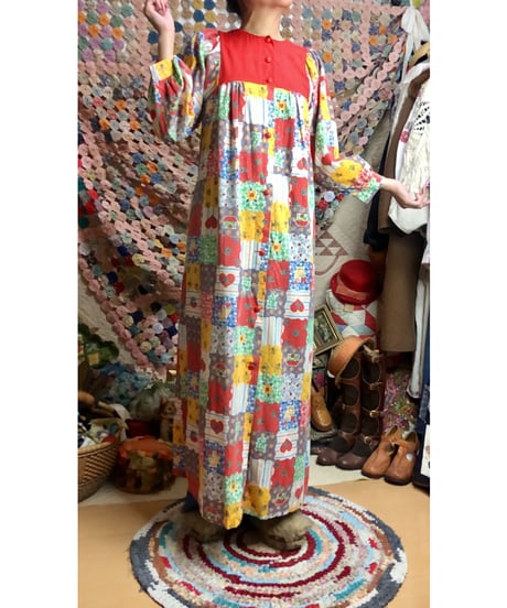 70s patchwork print dress