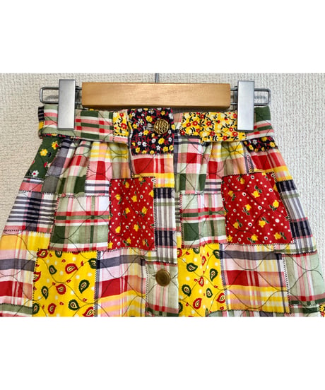 70s patchwork print quilted skirt