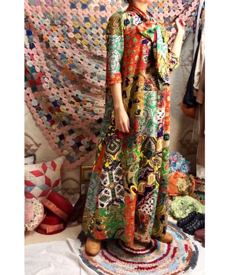 patchwork print paisley dress