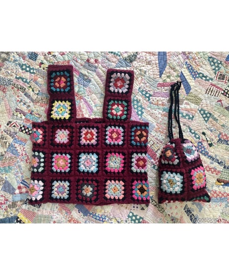 granny square vest and bag burgundy