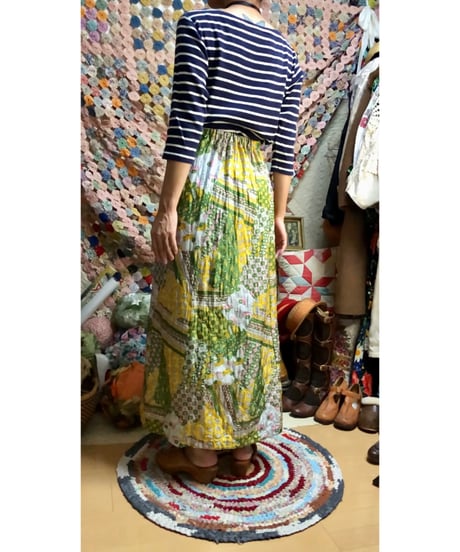 70s patchwork print quilted skirt