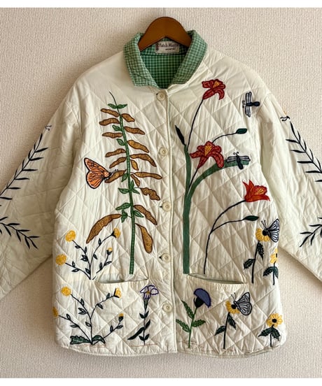 botanical embroidery quilted jacket