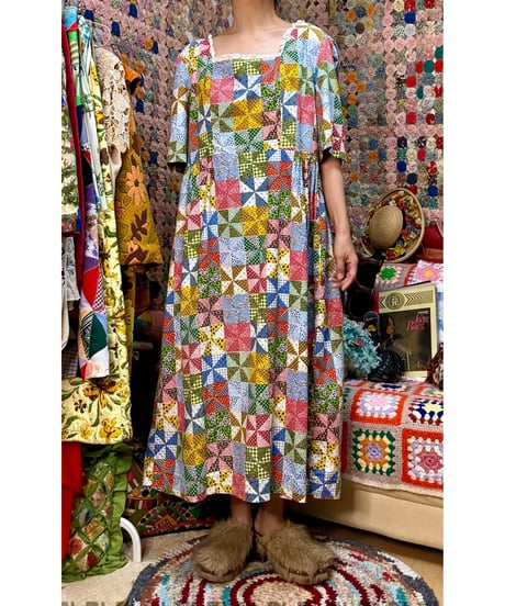 60-70s patchwork print dress