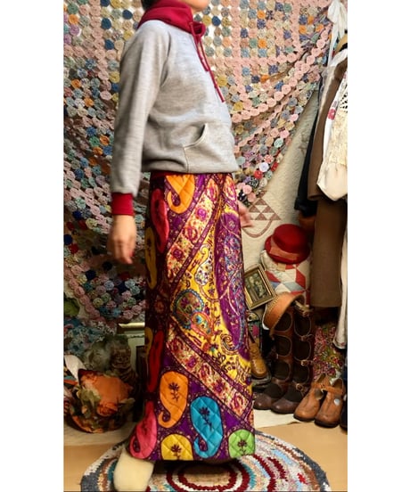 70s paisley quilting skirt