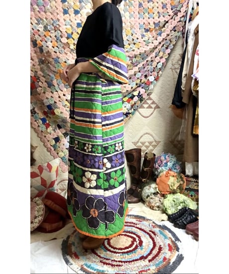 60's quilting stripe × flower dress