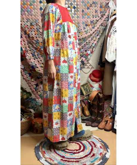 70s patchwork print dress