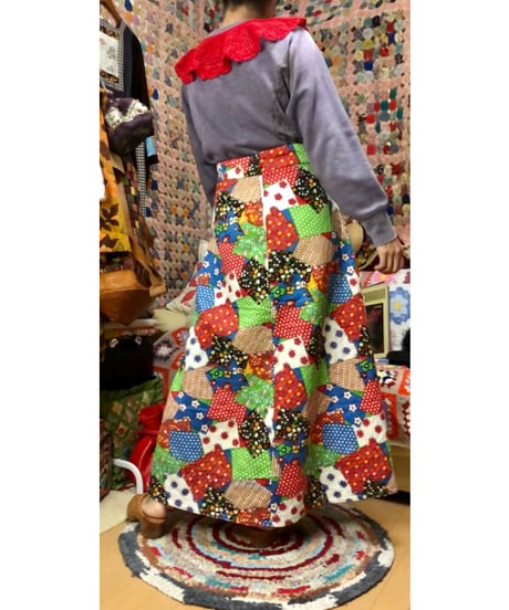 70s patchwork print quilting skirt