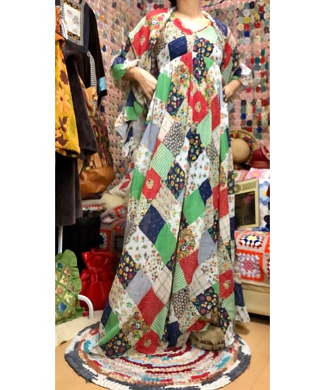 70s patchwork print dress