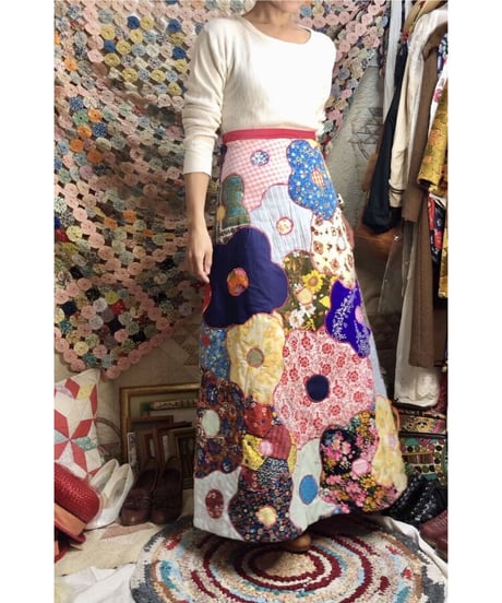 vintage patchwork quilt flower skirt