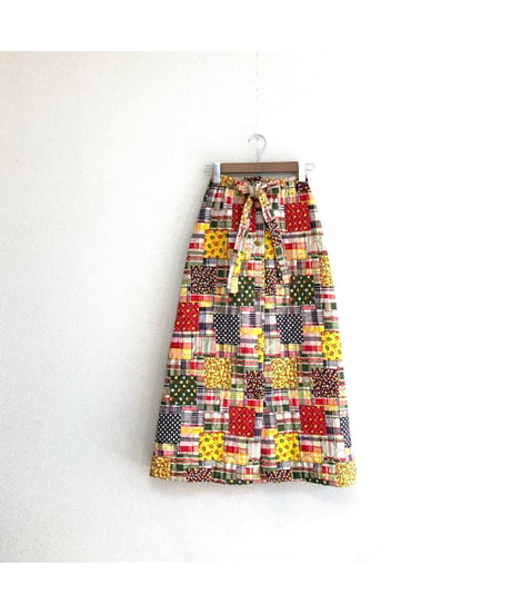 70s patchwork print quilted skirt
