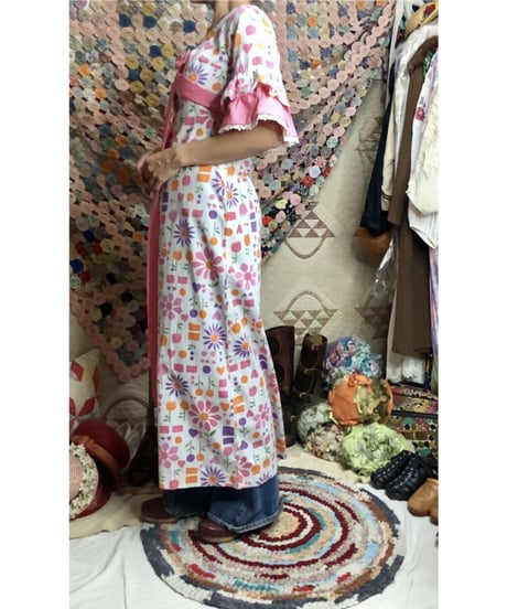 60-70's flower print cotton dress