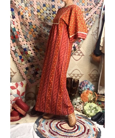 70's flower cotton one-piece
