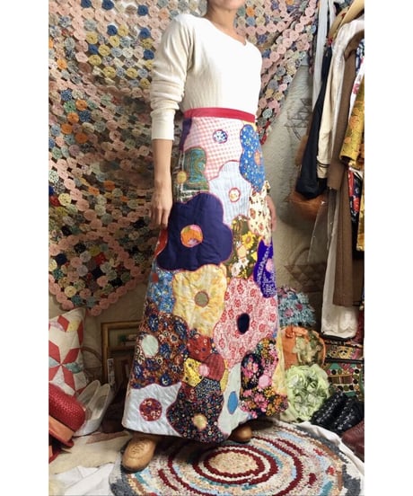 vintage patchwork quilt flower skirt