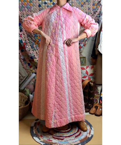70s quilted flower dress