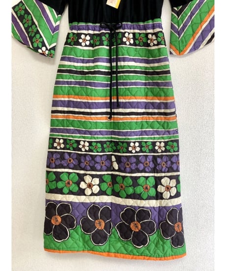 60's quilting stripe × flower dress