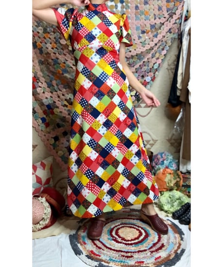 70's patchwork print dress