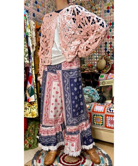 70s bandanna print wide leg pants