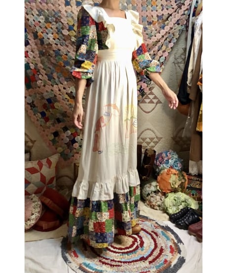 70's patchwork print apron dress