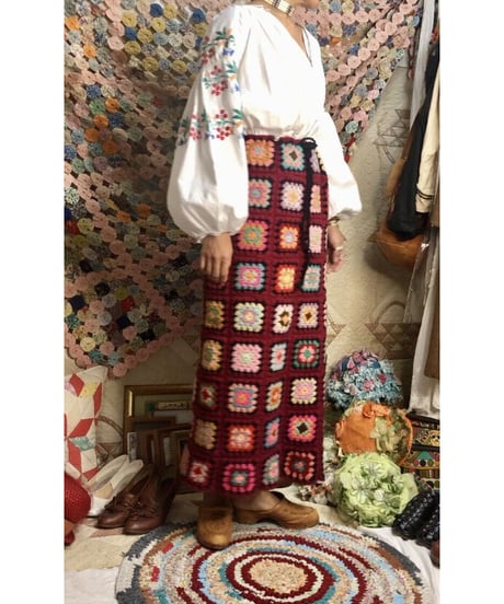 granny square skirt burgundy