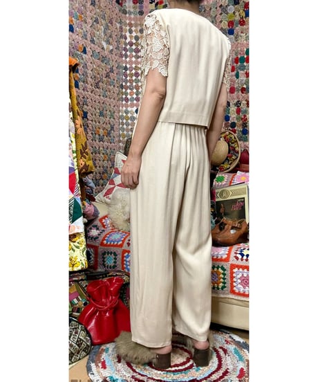 80s cut work lace jump suit