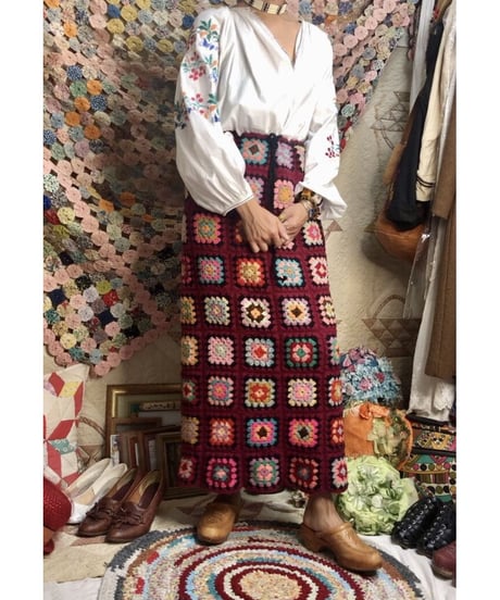 granny square skirt burgundy