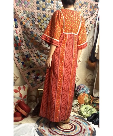 70's flower cotton one-piece