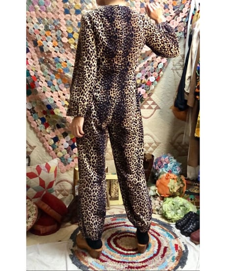 70-80's corduroy leopard all-in-one